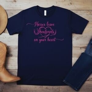 Navy Horse Lover Tee • Horses Leave Hoofprints Shirt • Equestrian Western